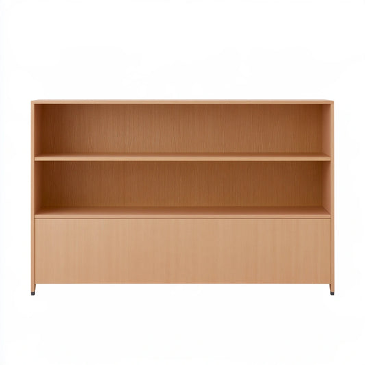 Boekenkast van hout met eikenlook, met drie niveaus, kleur licht eiken