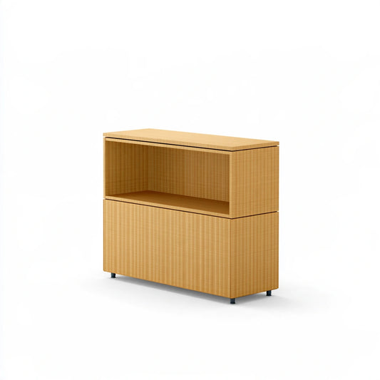 Boekenkast van hout met eikenlook, met drie niveaus, kleur licht eiken